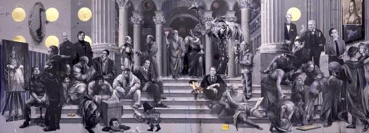 ARTCRIMES, 2025, oli, acrilici e inchiostri 600x215 cm