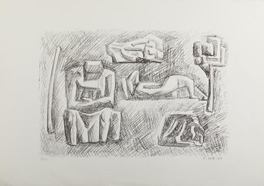 Senza titolo, 1971, Incisione all'acquatinta, stampata in verde, con taglio, 50x70cm