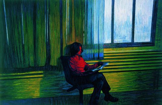 Blue room, 2001 olio su tela, cm 173x266
