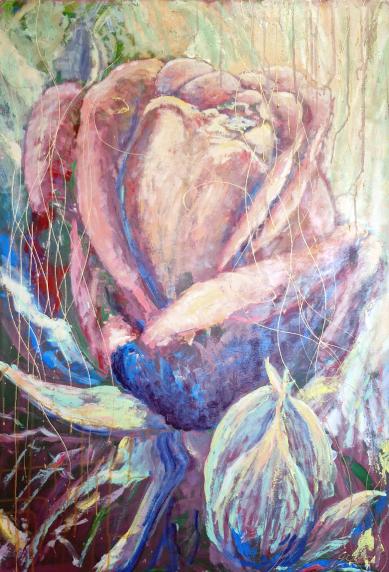 Bocciolo di rosa, 2010, acrilico su tela 70 x 100 cm
