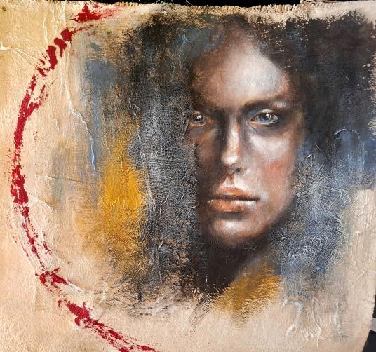 Anima antica, 2025, acrilico su tela artigianale con imprimitura della tradizione cinquecentesca 35x35 cm