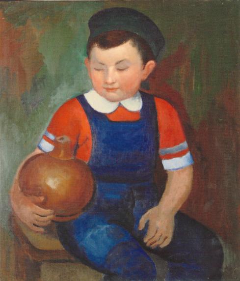 Bimbo con vaso, olio su tela, 60x70 cm