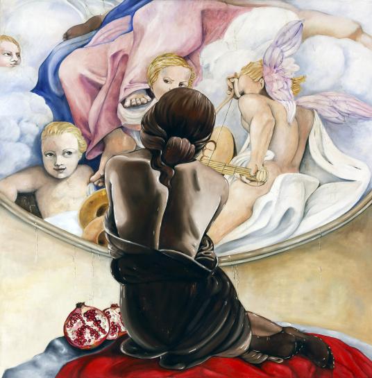 CONTEMPLAZIONE (omaggio a Correggio), 2024, olio su tela 90x90 cm