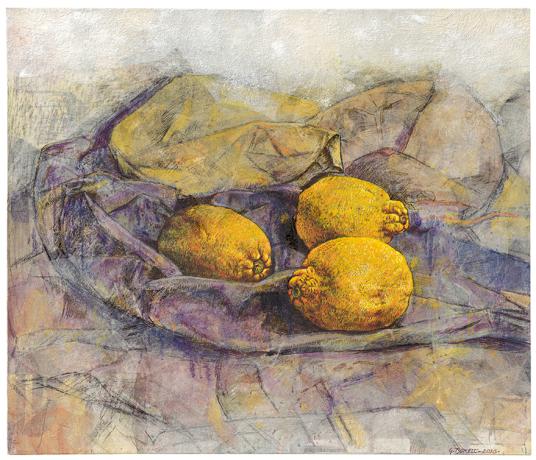 Il giallo del sud, 2023, tecnica mista su carta applicata su tela, 70 x 60 cm