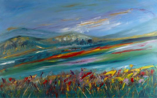 La fioritura, Castelluccio di Norcia, 2025, olio su tela 140x90 cm