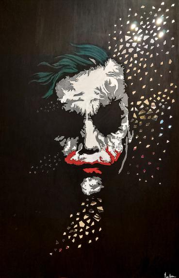 Smile in the Shadows, 2025, colori acrilici su tela, specchi 100 x 150 cm