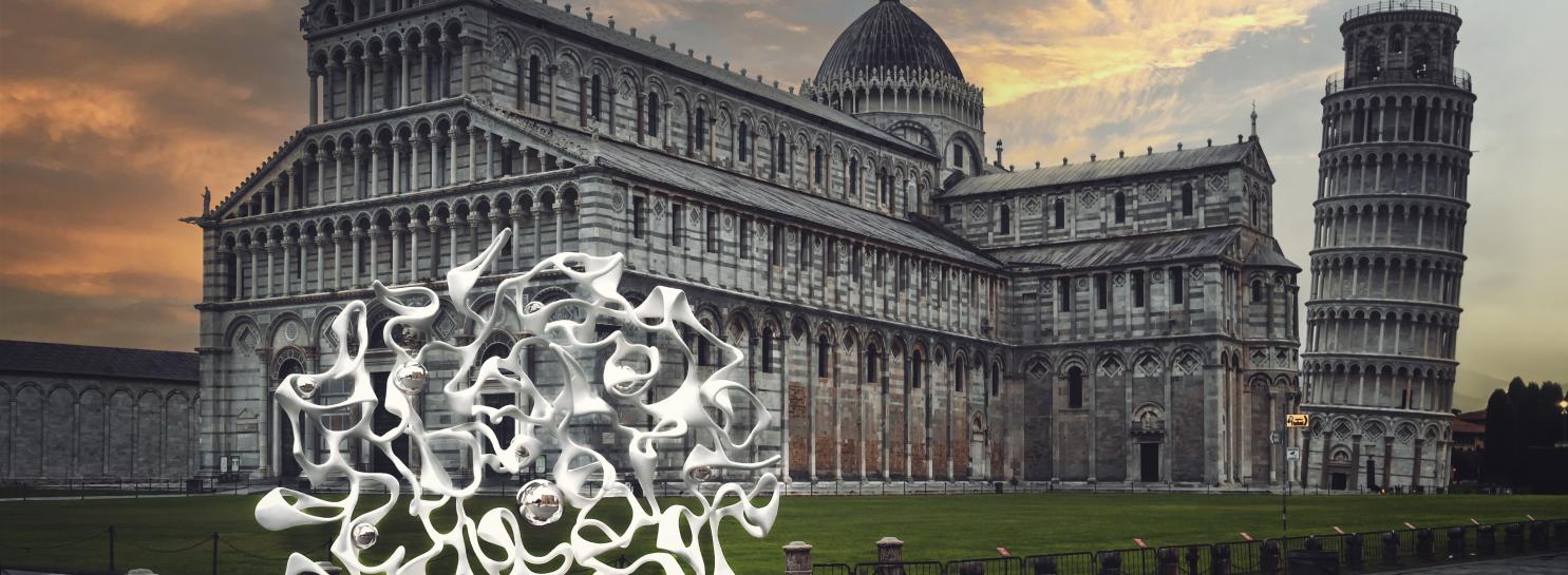 Gianfranco Meggiato, "Lo specchio dell'assoluto", 2021, alluminio verniciato acciaio inox 330x40 cm