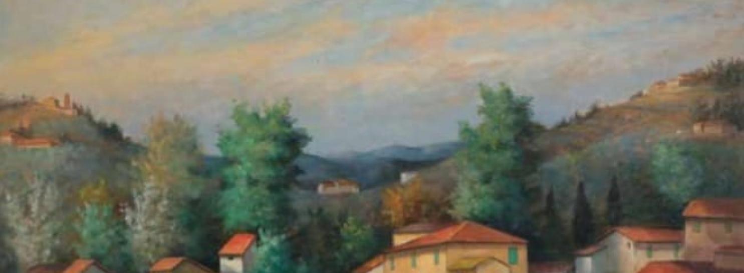Paesaggio grevigiano (particolare), 1979, olio su carta applicata su tela, 100 x 150 cm