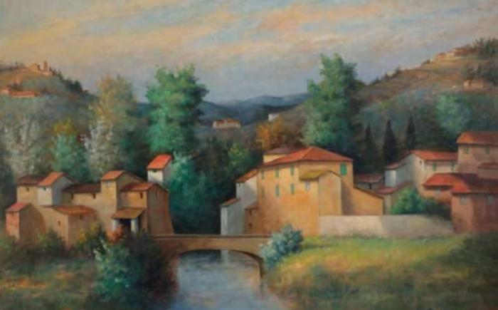 Paesaggio grevigiano (particolare), 1979, olio su carta applicata su tela, 100 x 150 cm