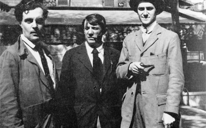 Modigliani, Picasso and André Salmon davanti al Café de la Rotonde, Parigi, 1916.