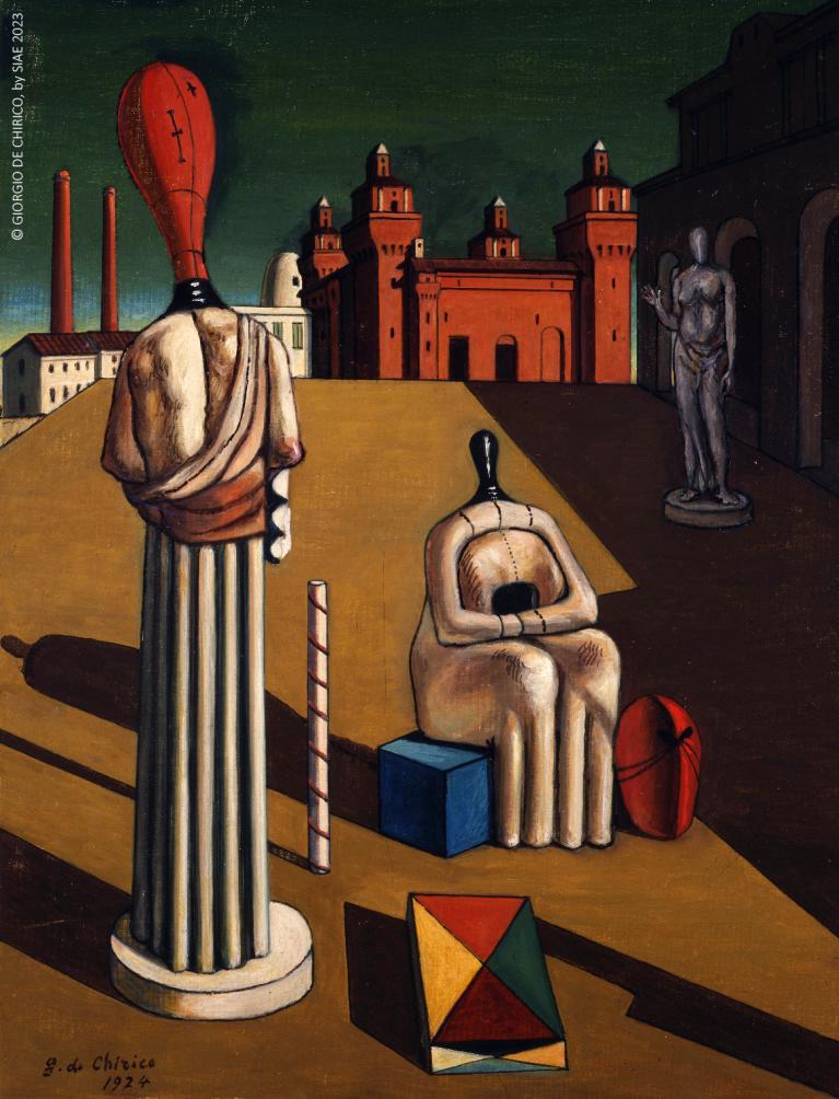 Giorgio De Chirico: Le muse inquietanti, 1974, olio su tela, 50x65 cm, provenienza Fondazione Giorgio e Isa de Chirico