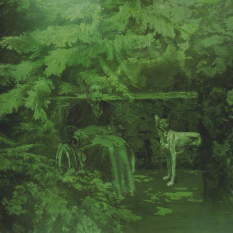 Uomo seduto nel verde, 1972, Olio su tela, 180x200cm