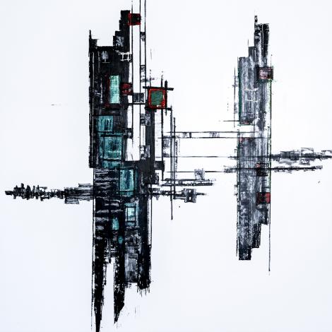 Costruzioni Contemporanee n°72, 2024, smalti, ossidi e carta 180 x 180 x 3 cm