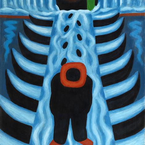 TRANSITO SUL PONTE INNEVATO, 1974, acrilico su faesite, 50x70 cm