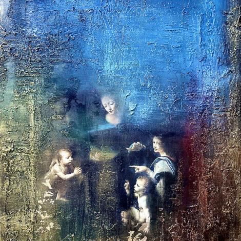 VERGINE AZZURRA, 2024, tecnica mista, acrilico su tela, 70 x 100 cm