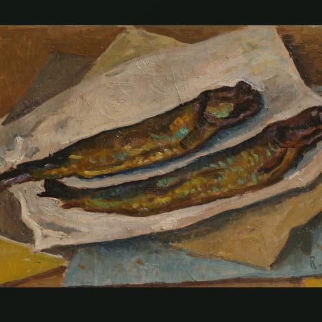 Aringhe sul tavolo, 1940, olio su tela, cm 33x51