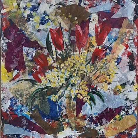 Fiori, 2024, tecnica mista su tela  60 x 60 cm
