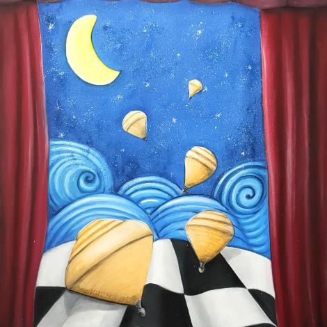 Costellazioni di trottole, 2025, olio su tela 50x70 cm