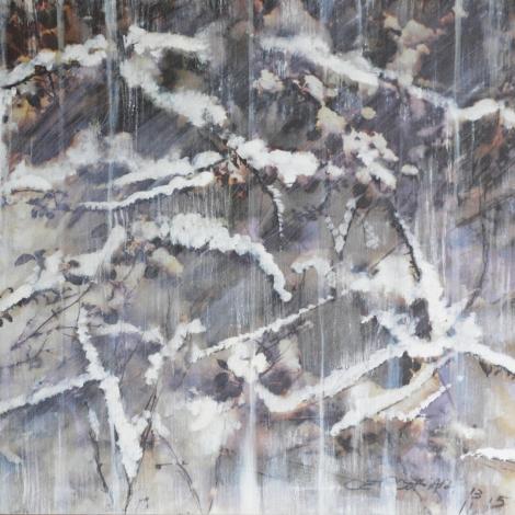 Il freddo degli alberi e neve, 2013-15, olio su impronta 70 x 70 cm