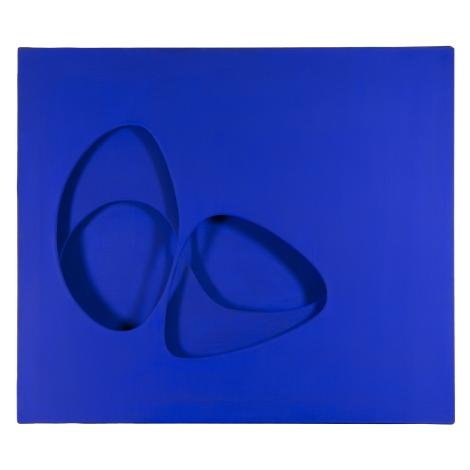 Zone riflesse, 1962, acrilico blu su tre tele sovrapposte, 70 x 60 x 5,5 cm.