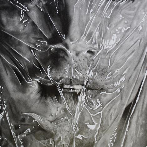 Alive (serie Wrapped 1 di 3), 2021, carboncino, matita e acrilico 29,7 x 42 cm