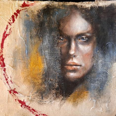 Anima antica, 2025, acrilico su tela artigianale con imprimitura della tradizione cinquecentesca 35x35 cm