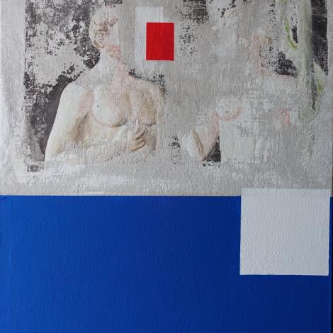 Apple, 2015, affresco strappato e acrilico su tela di lino. 120 x80 cm