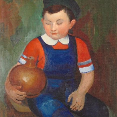 Bimbo con vaso, olio su tela, 60x70 cm