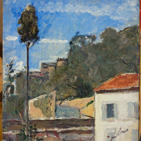 Cipresso a Zoagli, 1927, olio su asticella, cm 45x35