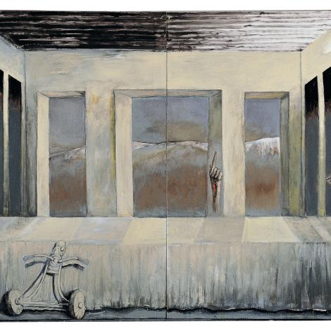 Della Melancholia seconda, 2006, smalto e colori metallici su tela, cm 213 x 413