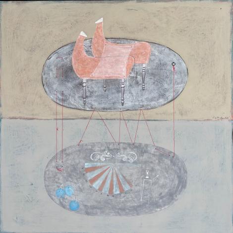 È ora di partire, 2023, acrilico su tavola di legno 70 x 70 cm