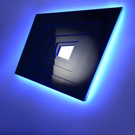 Deep Space, 2014, Cristallo nero, specchio e neon blu, cm 120 x 150 x 25