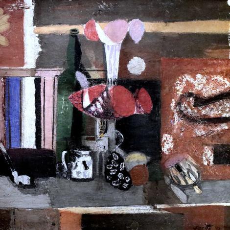 Natura morta con fruttiera rossa, 1957