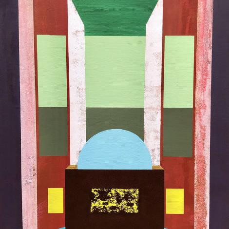 Poltrona con vista campagna, 2023, smalto e acrilico su tela 70 x 100 cm