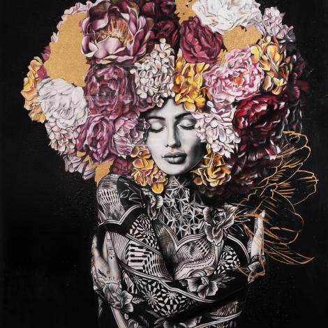 Yuky, 2024-2025, tecnica mista su tela 100x120 cm