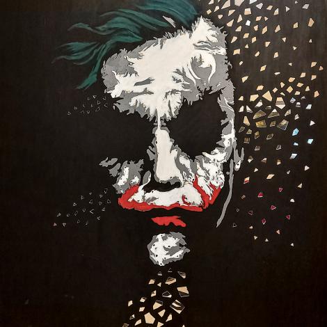 Smile in the Shadows, 2025, colori acrilici su tela, specchi 100 x 150 cm
