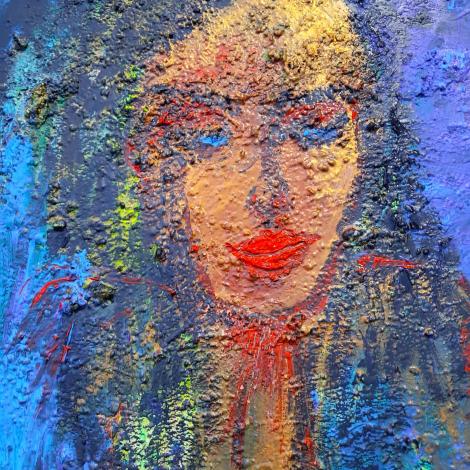 Viso di donna abitante nel borgo dei pescatori. Corricella, dipinto con l'uso di colori acrilici e rifinito con vernice marina, 50 x 70 cm