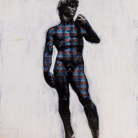 Pajamas, 2024, collage acrilico multistrato su legno 50 x 50 cm