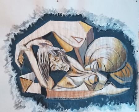 Vergogna, 2024, acrilici e tempere su carta di recupero 92x71 cm