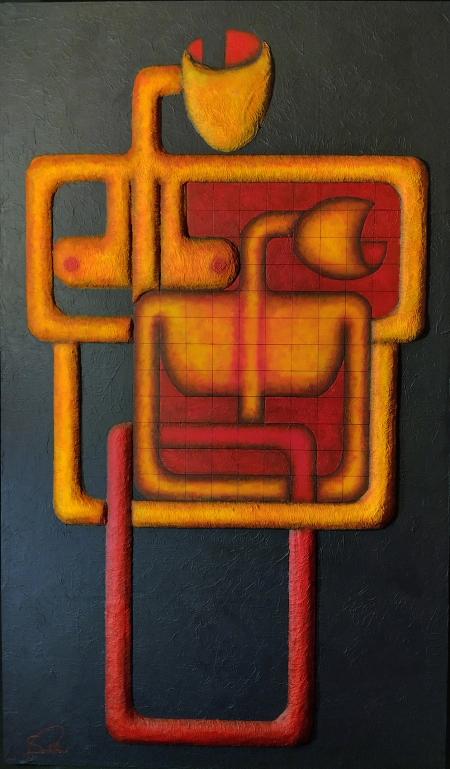 CALIPSO (connessioni e vacuità), 2025, tecnica mista, bassorilievo su tavola 85 x 145 cm