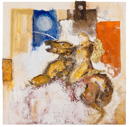 San Romano, 2023, olio su tela con foglia Au, 50 x 50 cm, € 2.500