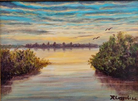 La piena del Po, 2024, olio su tela 40 x 30 cm
