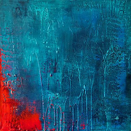 DEEP BLUE, 2023, tecnica mista, acrilico su tela, 100 x 100 cm