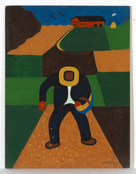 IL SEMINATORE, 1979, acrilico su faesite, 50x65 cm
