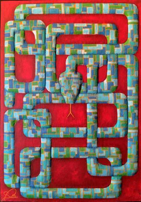 SERPENTE (connessioni e vacuità), 2025, tecnica mista, bassorilievo su tavola 70 x 100 cm