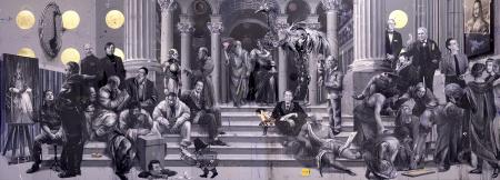 ARTCRIMES, 2025, oli, acrilici e inchiostri 600x215 cm