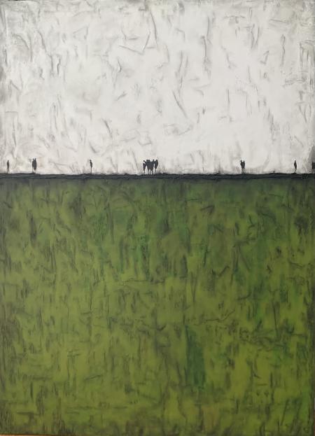 Al di qua..., 2024, tecnica mista su tela 100 x 150 cm