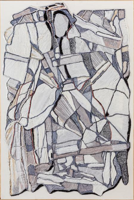 Serie Madonne Fiorentine  la veste della sposa, 2025, plastiche varie, filo metallico, smalti e acrilico in tecnica mista su plastonda bianca 102 x 153,7 cm