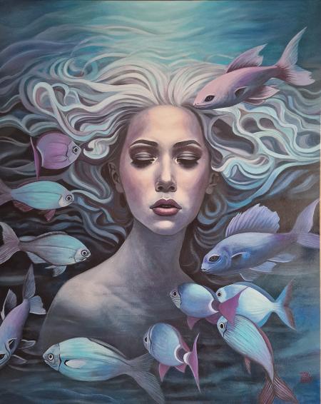 Nel profondo mare delle emozioni, 2023, acrilico su tela 80x100 cm