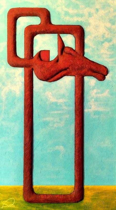 SOLITARIO (connessioni e vacuità), 2025, tecnica mista, bassorilievo su tavola 70 x 125 cm